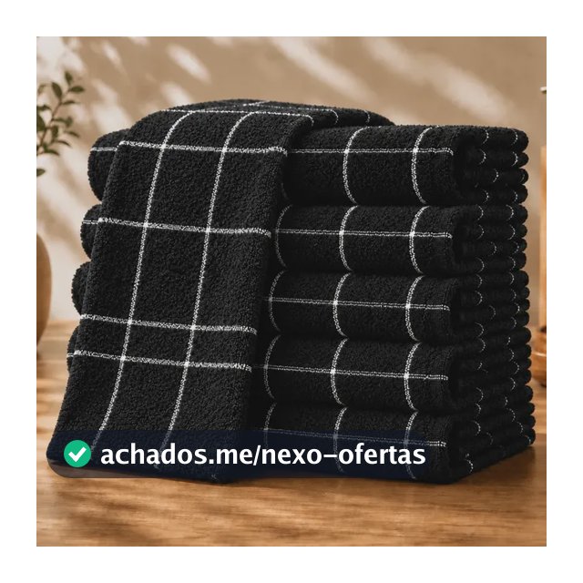 Kit 10 Panos De Prato Xadrez Atoalhado Alta Absorção Luxo Preto