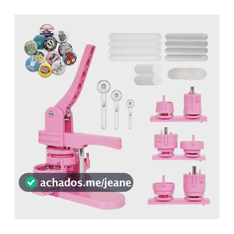 Máquina Botons 3 Tamanhos 25/32/58mm Rosa C/ 300 Kits