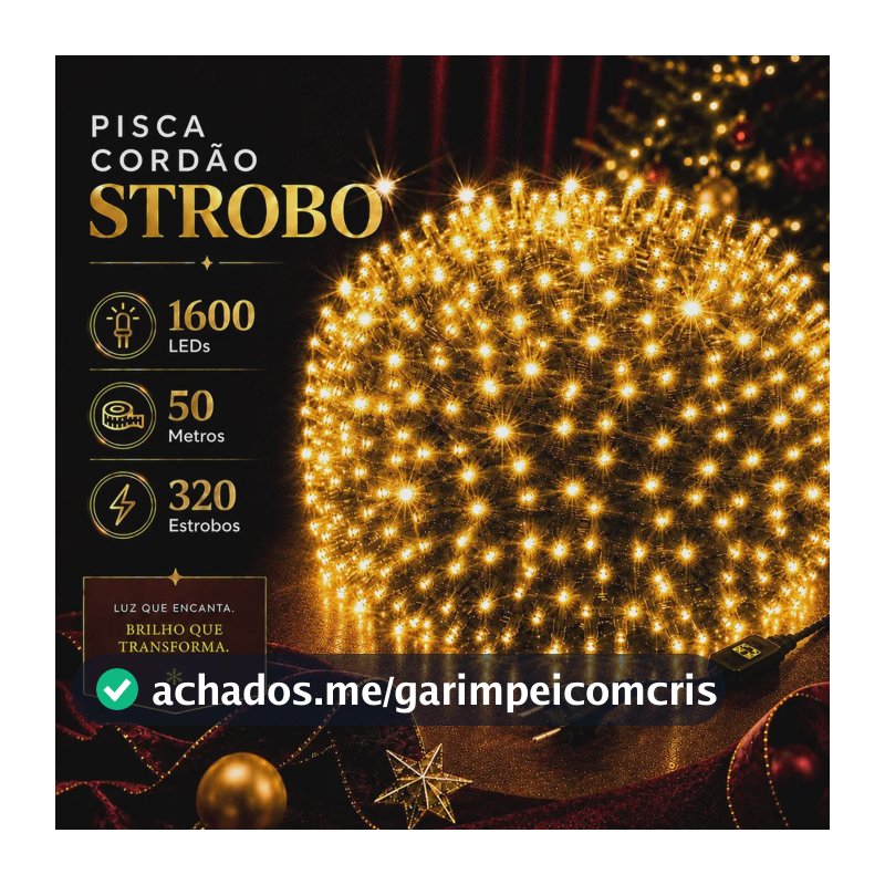 Strobo Cordão Natal 1600 Leds Pisca Flash 50m Prova D'água Bivolt Branco Quente