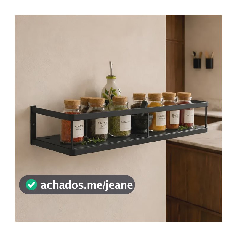 Porta Tempero E Condimentos De Parede Em Aco Reforcado 46x13 Preto