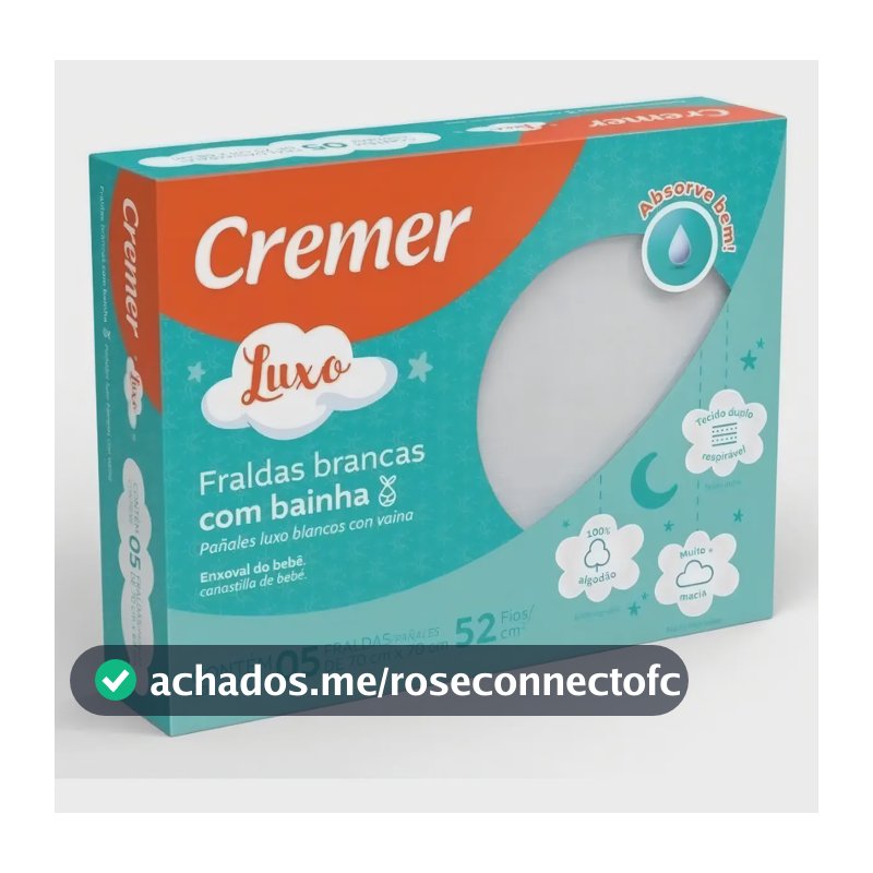Fralda Cremer Luxo Branco C/bainha Cx/5 Unid. Gênero Sem gênero Tamanho 70x68