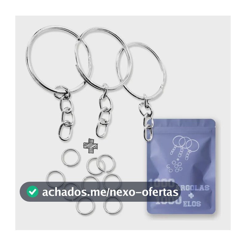 Argola Chaveiro 25mm Corrente + Elo Prateado 1000 Peças