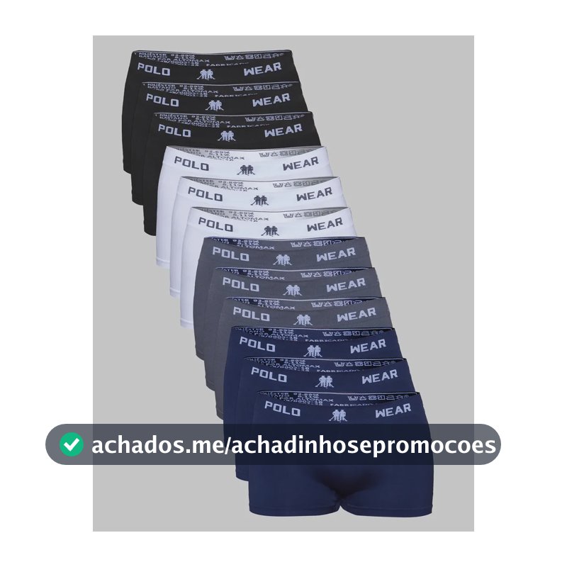 Kit 12 Cuecas Boxer Polo Wear Masculino Microfibra Liso Preto / Branco / Cinza / Azul-marinho Liso P