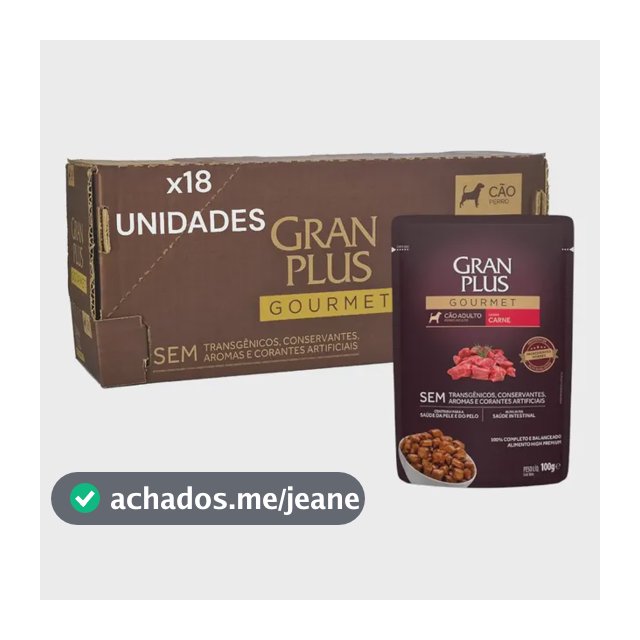 Sachê Gran plus Carne Cães Adultos caixa com 18 Sachês, 100g cada