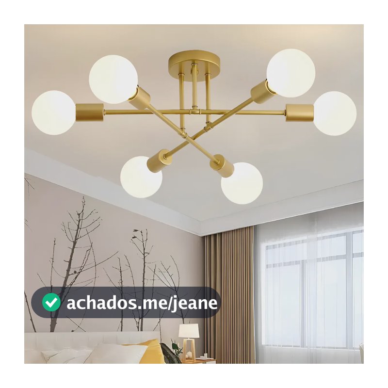 Luminária Lustre Teto Moderno Para Cozinha Sala 6 Cabeças 110v/220v Dourado