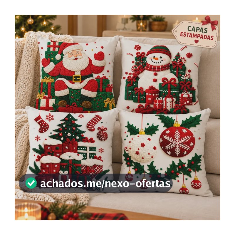 Kit 4 Capas De Almofadas Decorativas Natal Papai Noel 23 Multicolor Natal 23