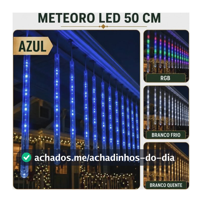 Cascata Meteoro 8 Tubos Bastão Efeito Chuva Decoração Natal Azul Bivolt