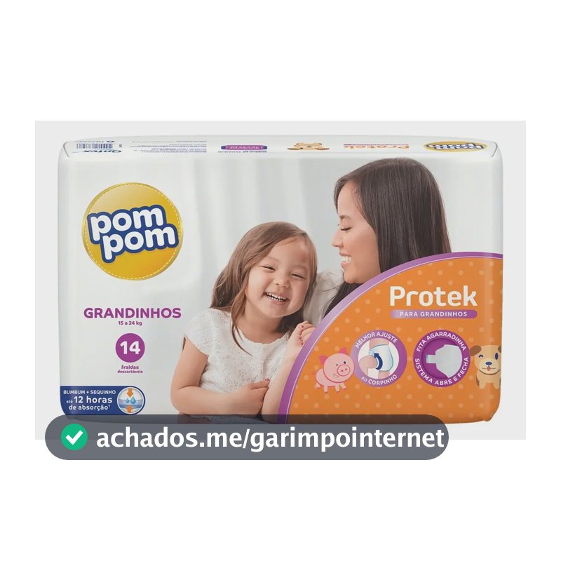 Fralda Pom Pom Protek Grandinhos para Bebês (15 a 24kg) com 14 Unidades