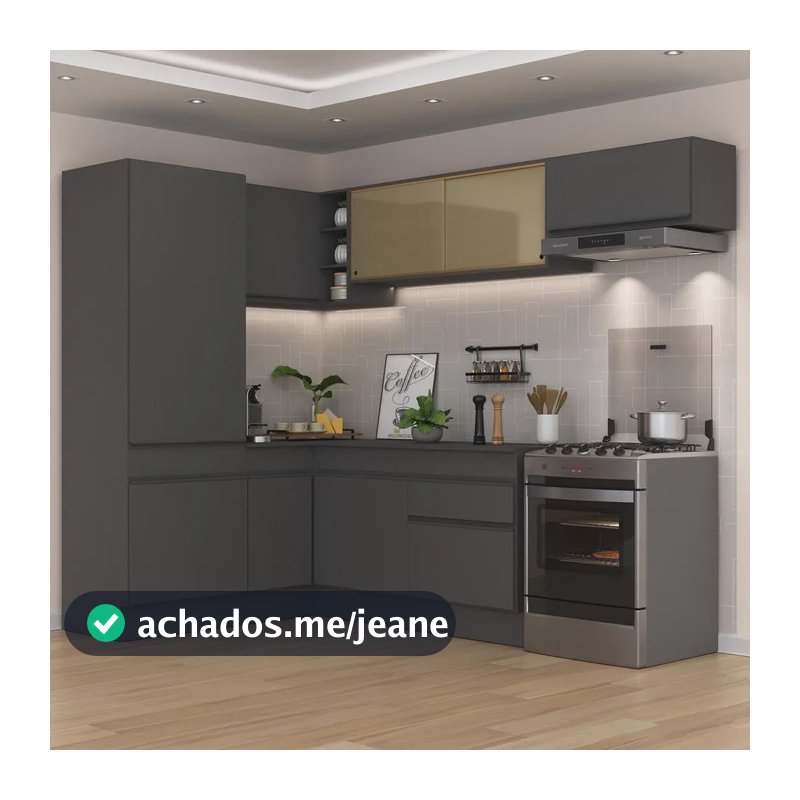 Armário Cozinha Completa De Canto Veneza Multimóveis V2086 Cor Preto