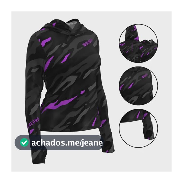 Camisa De Pesca Feminina Xprotection C/ Capuz Luva Mar Negro