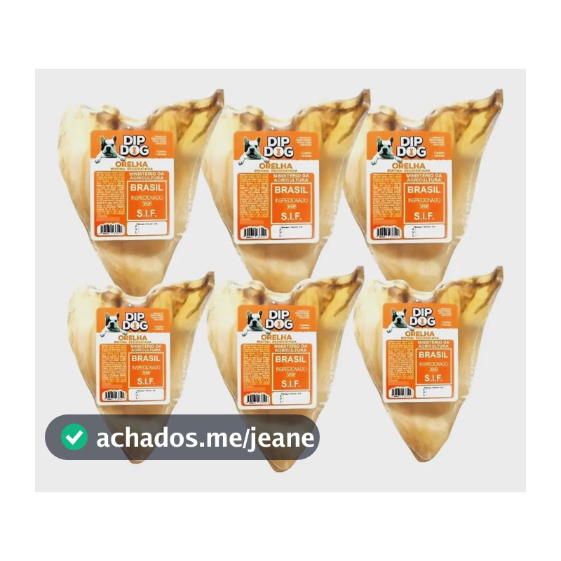 Orelha Bovina De Petisco Natural Desidratada Cães Kit 6 Cor Bege