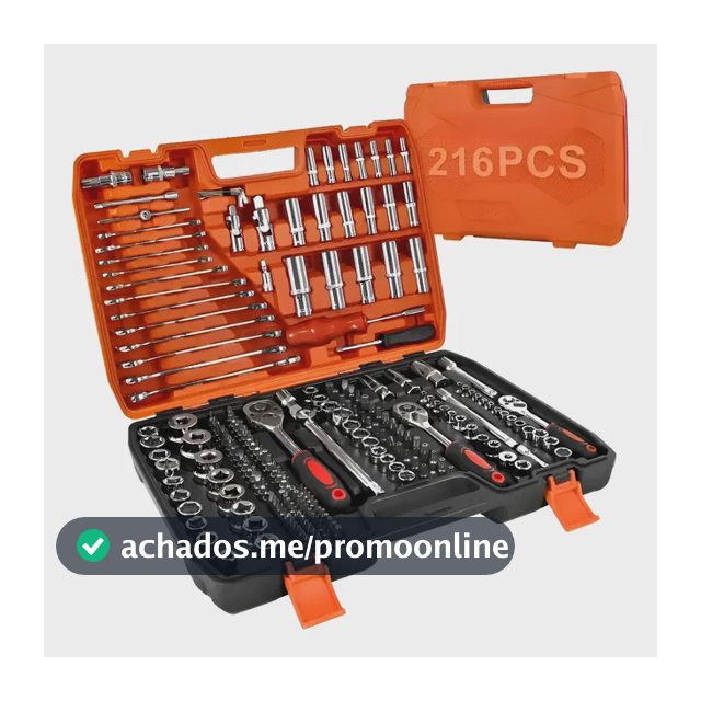 Kit Jogo De Soquete Chave Catraca 216 Pcs Aço Cr-v Vermelho Laranja