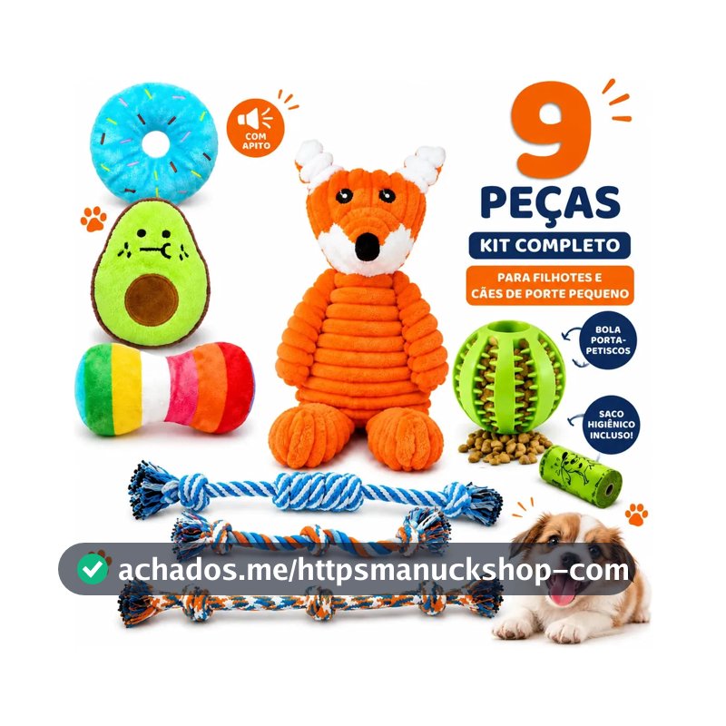 Kit de Brinquedos Para Cachorro Pequeno e Filhote – 9 Peças Anti-Estresse e Dentição