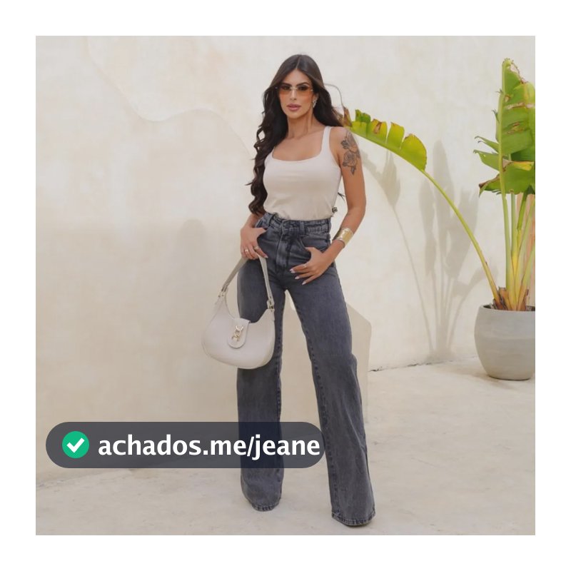 Calça Jeans Wide Leg Cargo Levanta Bumbum Cintura Alta Grafite Liso 40