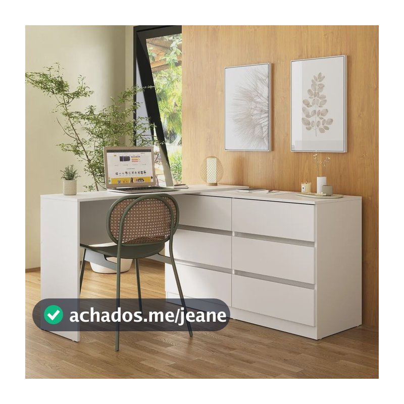 Escrivaninha Em L 120cm C/ 6 Gavetas Flex Multimóveis Mp6030 Branco