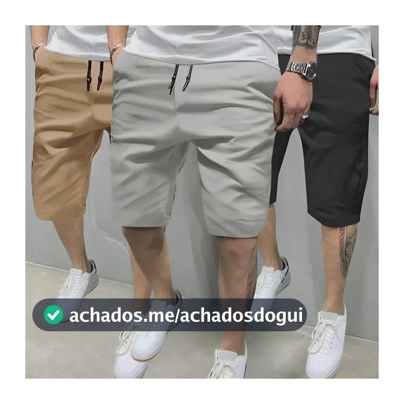 Kit 3 Bermuda Sarja Colorida Premium Masculino Diversa Cores Preto Bege E Gelo Kit 3 Bermuda Sarja M