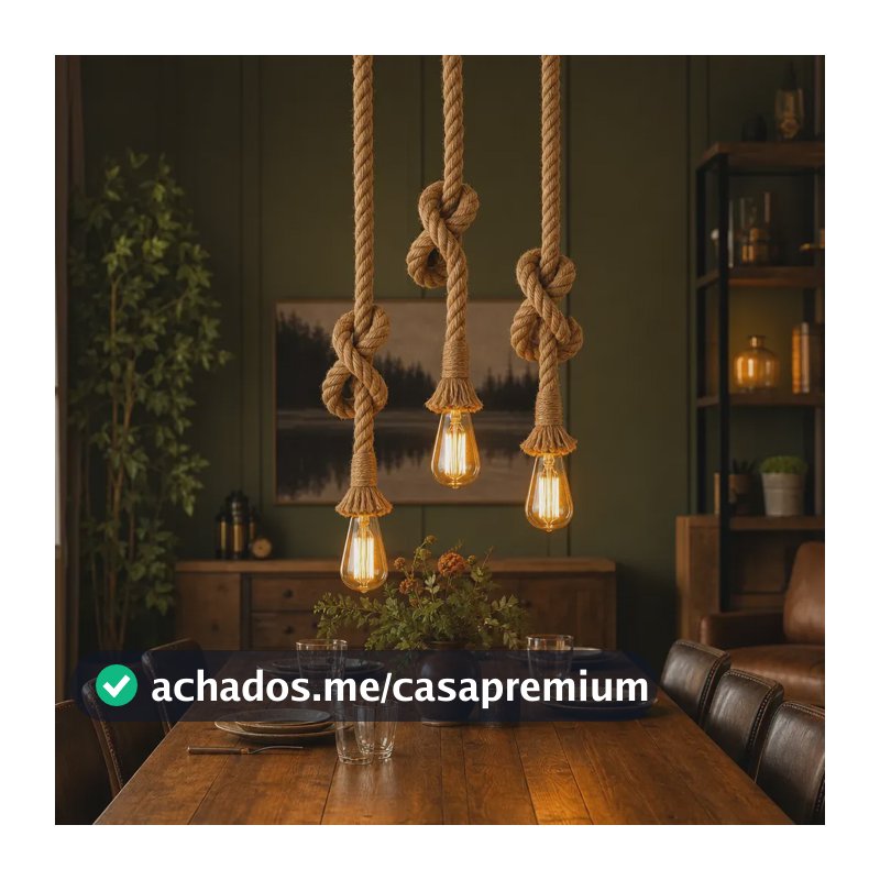 Luminária Teto Corda Natural Altura Ajustável Decoração 127/220v Marrom