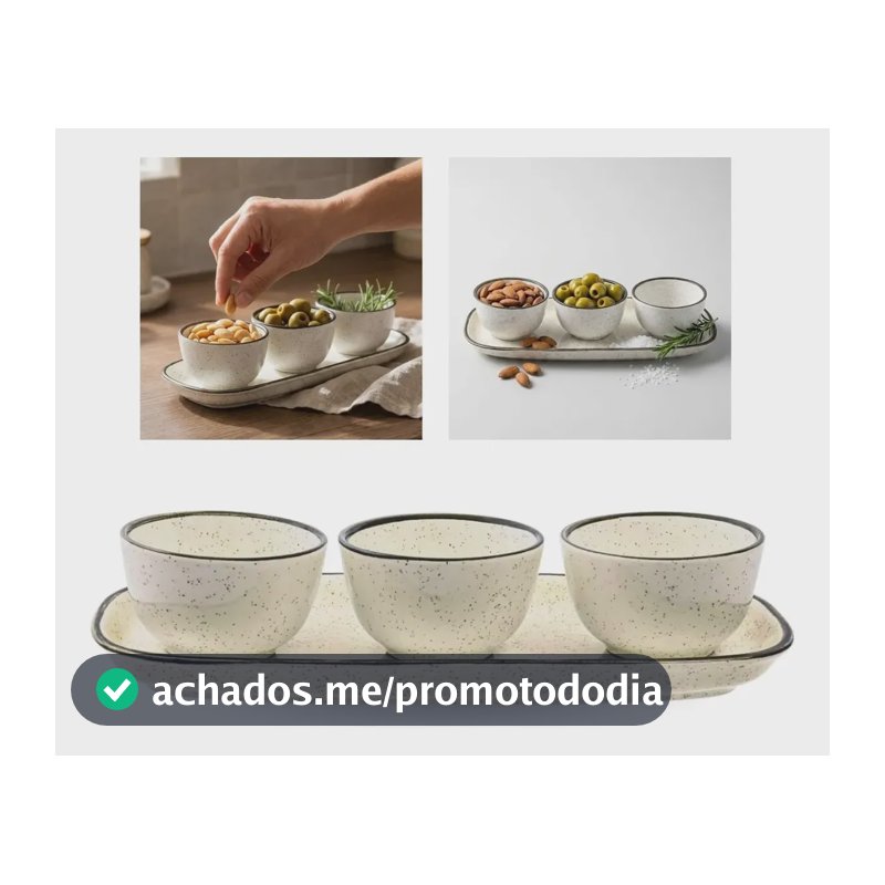 Conjunto Para Servir 4 Peças Brisa Unni Oxford Marrom E Off White Marrom E Off White