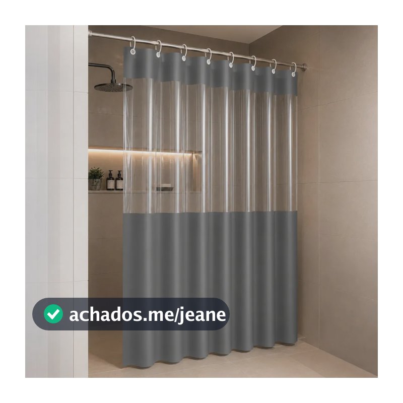 Cortina para Box de Banheiro PVC Impermeável com Visor Transparente Shalon Home
