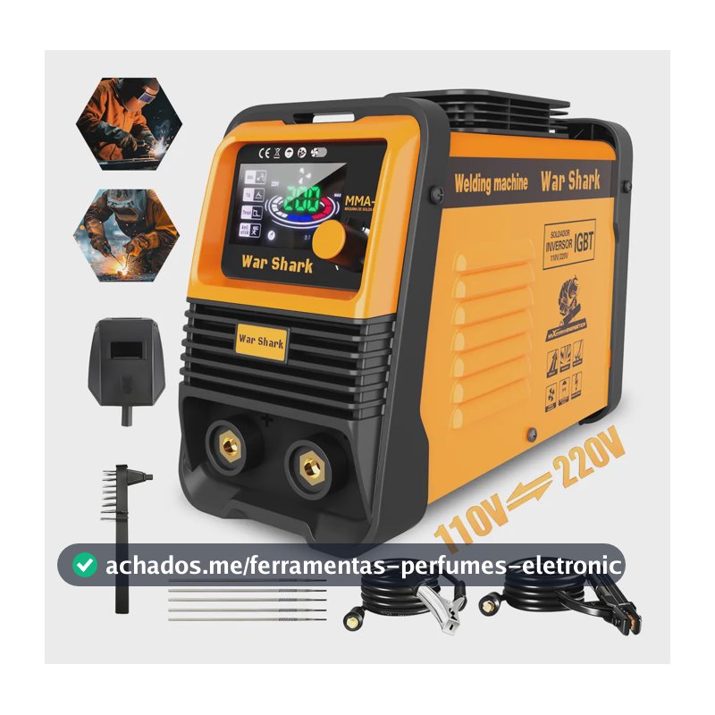 Máquina De Solda Inversora Portatil War Shark Bivolt 110v/220v Mma Tig Amarelo