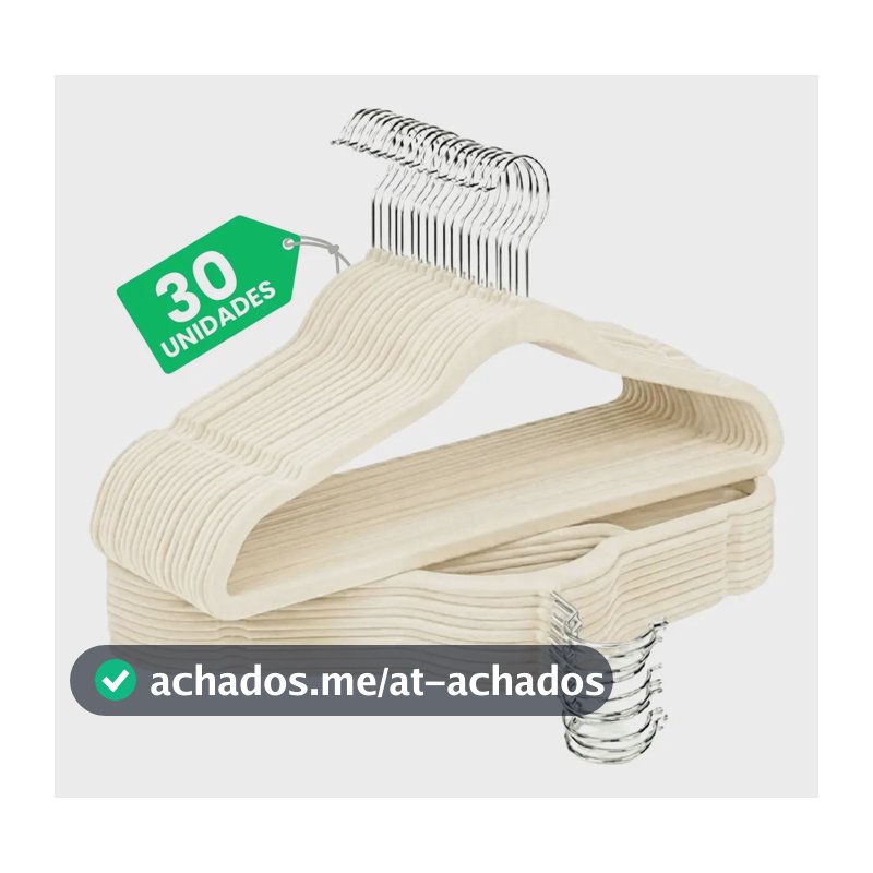Cabides De Veludo Adulto Fino Antideslizante Roupas 30 Peças Cor Bege