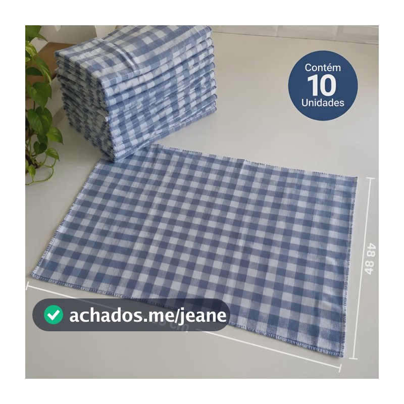 Kit 10 Pano De Chao Xadrez Azul 100 Algodao Limpeza 48x65 Cm Xadrez Azul
