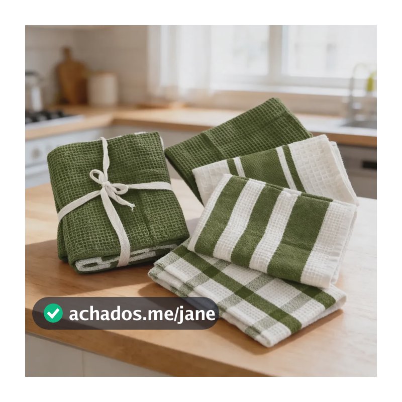 Kit 4 Panos De Prato Copa Algodão 60x40cm- Verde Atoalhado Verde E Branco Listras