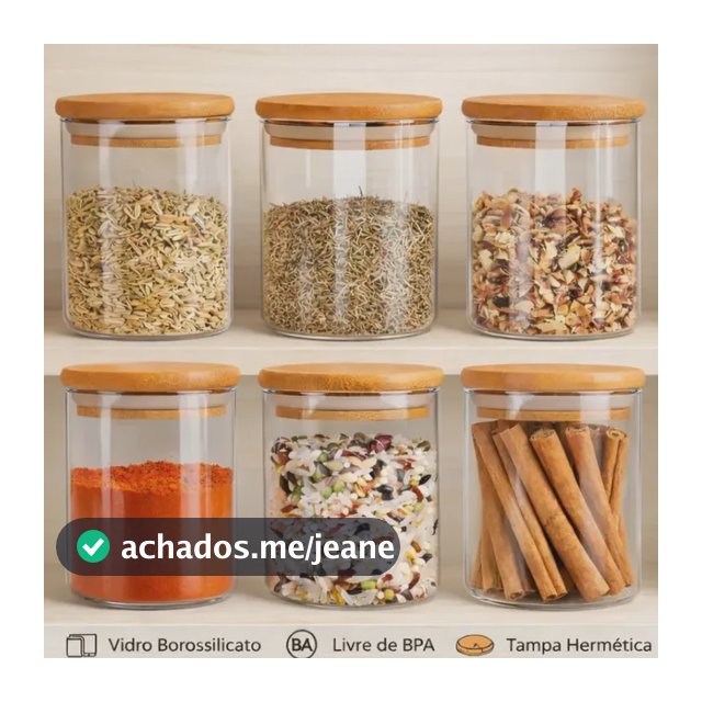 Kit 6 Potes De Vidro Herméticos Com Tampa De Bambu De 200ml Para Mantimentos Alimentos Grãos Café Massas Cereais Cozinha Com Vedação Hermética Vidro Borossilicato Livre Bpa Transparente