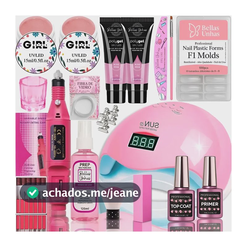 Kit Unhas Gel Polygel Cabine Lixadeira Alongamento Extensão Cabine Rosa