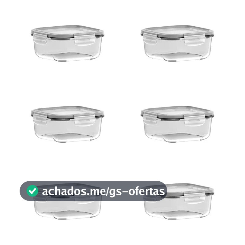 Conjunto De Potes 6 Peças Quadrados 830ml Com Tampa Hermética Cristalino Marinex