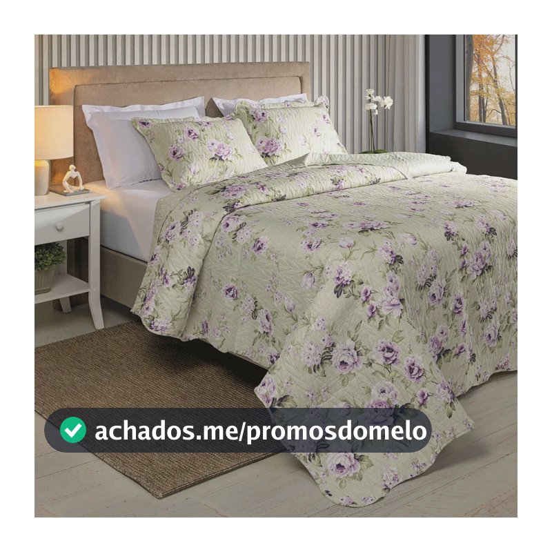 Kit Cobre Leito Colcha Queen 3 Peças Boutis Dupla Face Porta Travesseiro Aba Americana Aurora Pistache