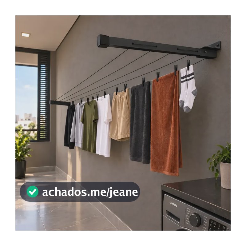 Varal De Parede Dobravel Em Aluminio Até 80kg 4 Metros Preto