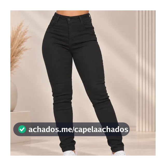 Calça Jeans Feminina Cintura Alta Skinny Empina Bumbum Preta