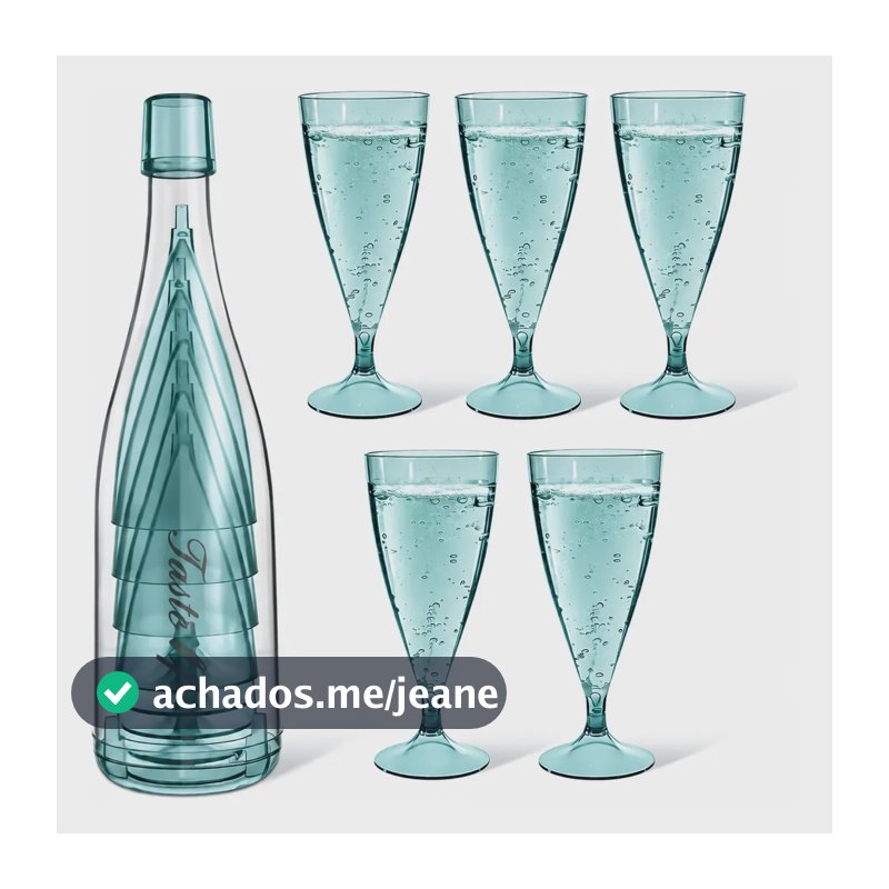 5 Taças De Vinho Champanhe Aperol Removível Kit E Garrafa Azul Água