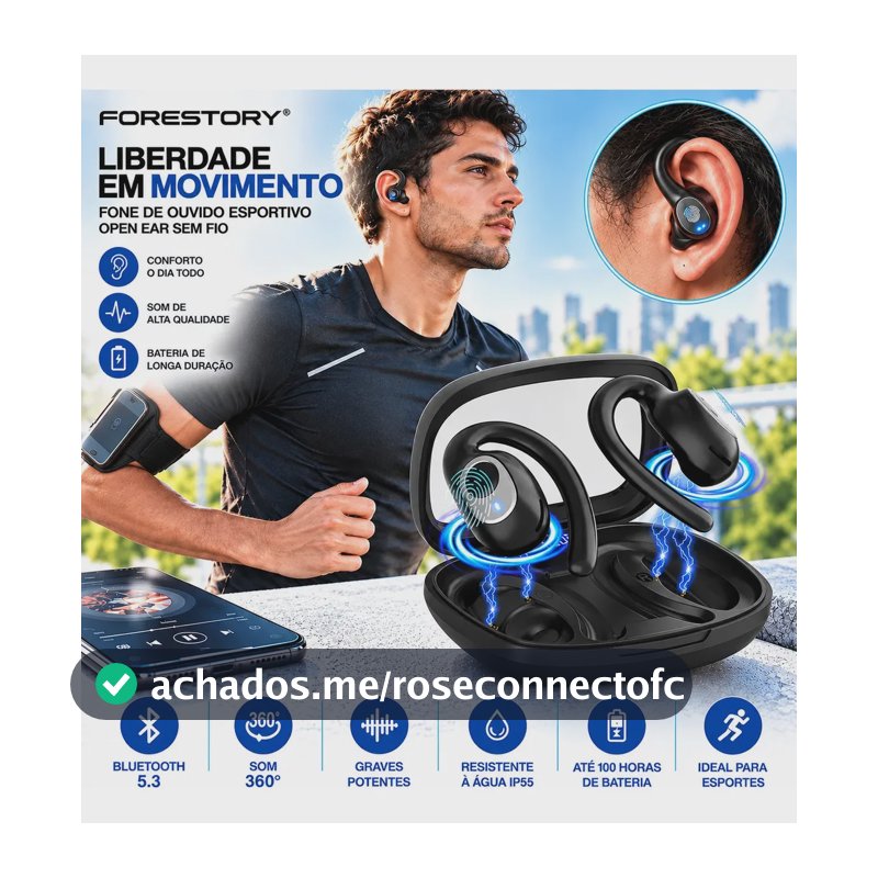 Fone de Ouvido Bluetooth Sem Fio 5.3 X5 OWS Open Ear Esportivo com Gancho Fone Bluetooth TWS Display Microfone HD Grave Potente fones ouvido original HiFi para Academia Corrida Android iPhoneFORESTORY