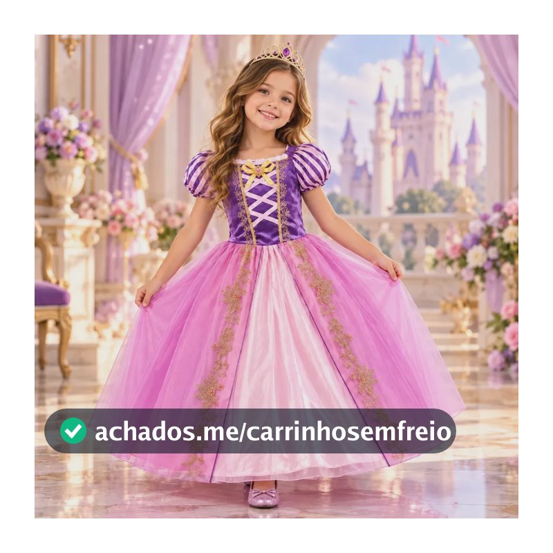Fantasia Vestido Infantil Princesa Roxo Rosa Rapunzel 12-14
