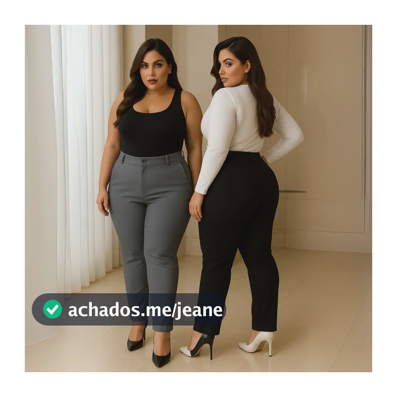 Calça Alfaiataria Plus Size Feminina Cos Alto Social Premium Preto G2