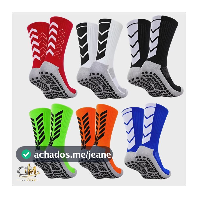 Kit Meia 6 Pares Antiderrapante Esportiva Futebol Treino Preto Branco Azul Verde Vermelho Laranja 40 Ao 46