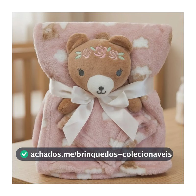 Kit Manta Naninha Bebê Pelúcia Infantil Bichinho Bene Casa Ursinha Rosa
