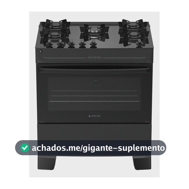 Fogão 5 Bocas Atlas Mônaco Top Glass Automático Mesa De Vidro Preto