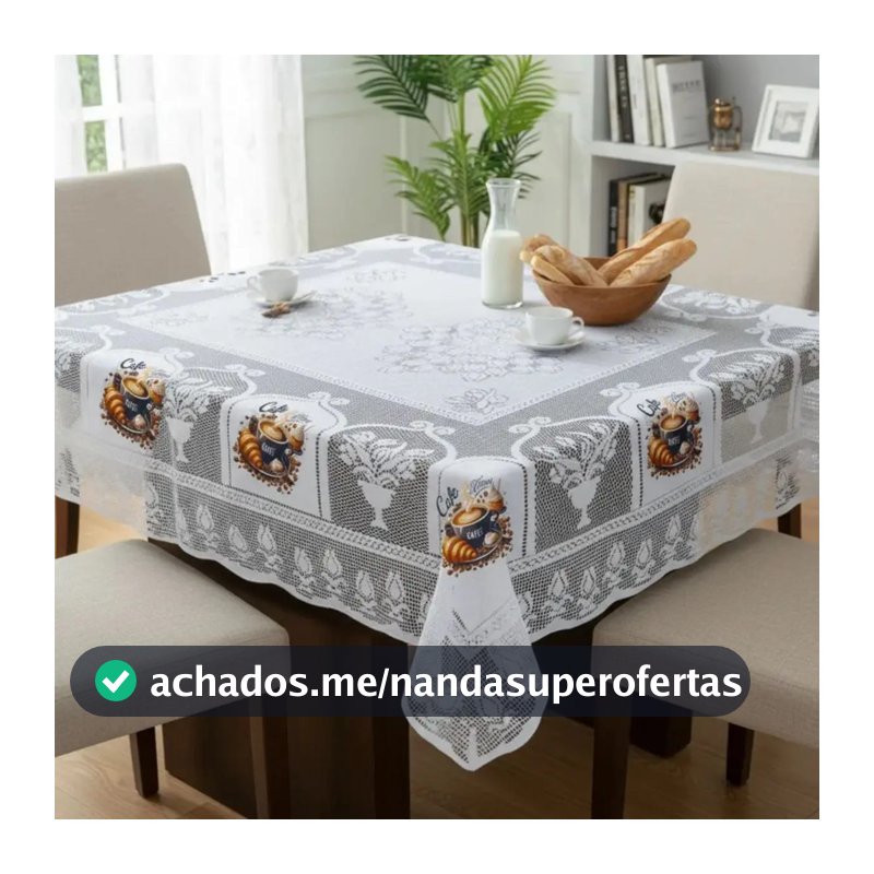 Toalha De Mesa Renda 4 Lugares Quadrada Luxo 1,60x1,60m Cor Branco Café