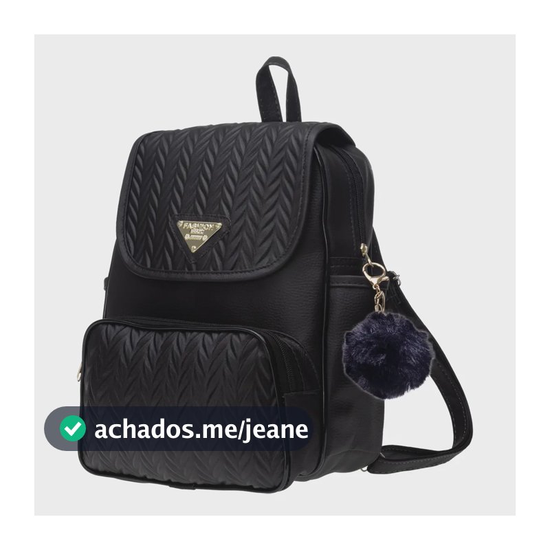Mochila Feminina Bolsa Escolar Reforçada Trabalho C/ Pompom Preto Estampado