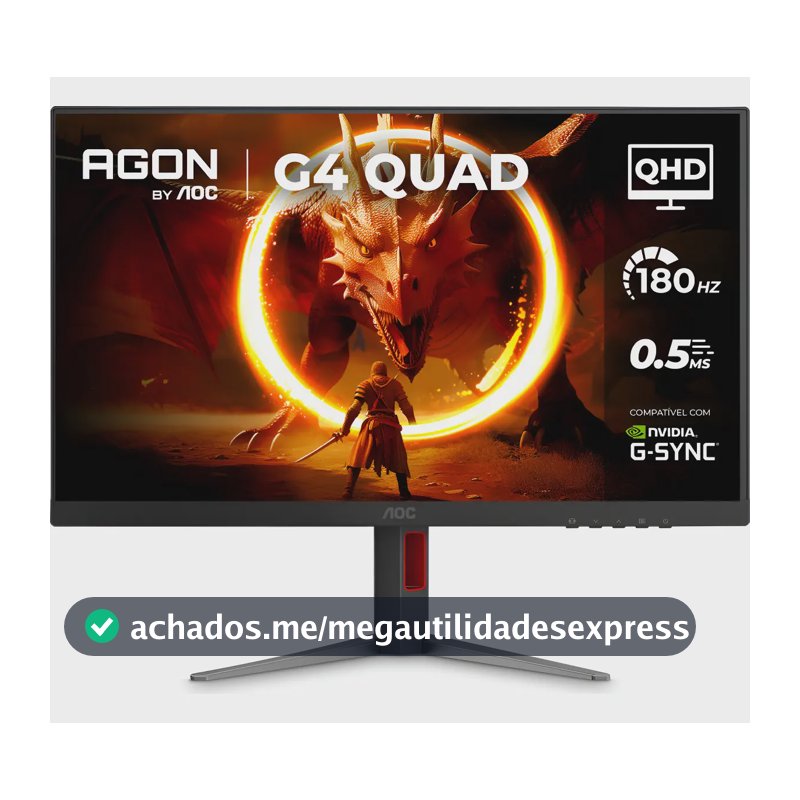 Monitor Gamer Aoc Agon Quad 27'' 180hz Base Ajustável Q27g4f Preto 127/220v