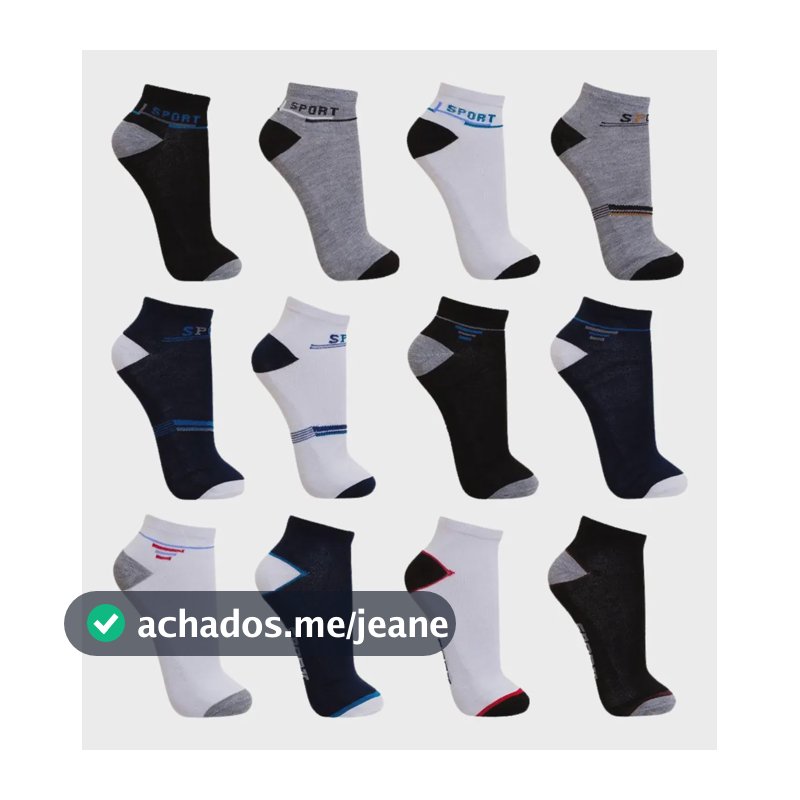 Kit 12 Pares Meia Masculino Cano Curto Soquete Varias Cores Sortidas Liso Único