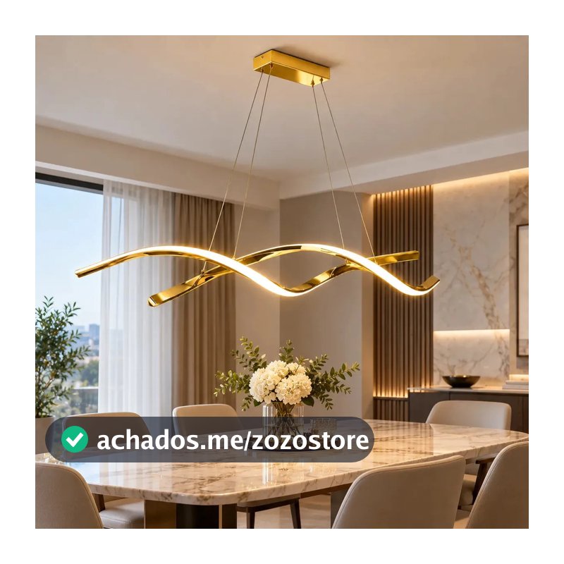 Luminária Pendente LED, Lustre Pendente Espiral DNA Dourado Moderno 24W, 3 Cores de Luz, Altura Ajustável, para Sala de Jantar, Cozinha, Ilha, Bancada, Mesa de Jantar e Quarto, Tieesa