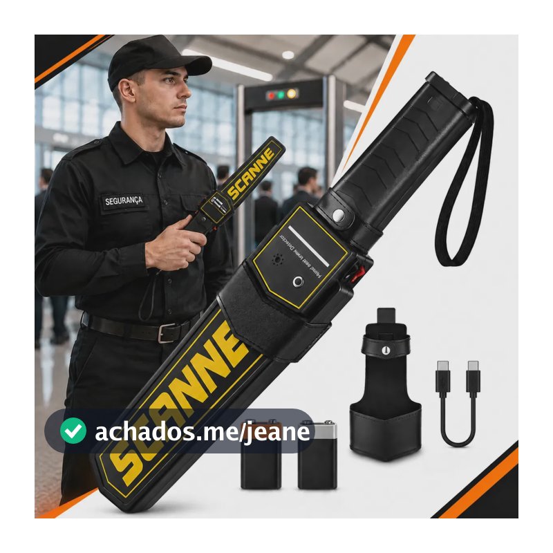 KIt Detector de Metais Com 1 Bateria Recarregável + 1 Bateria Alcalina Descartável + Cabo Para Carregamento Portátil Manual Sensor Scanner Profissional