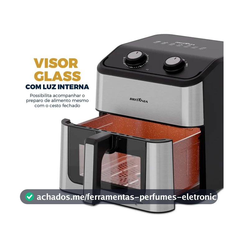 Air Fryer Britânia 8L Redstone Visor Glass BAF80A