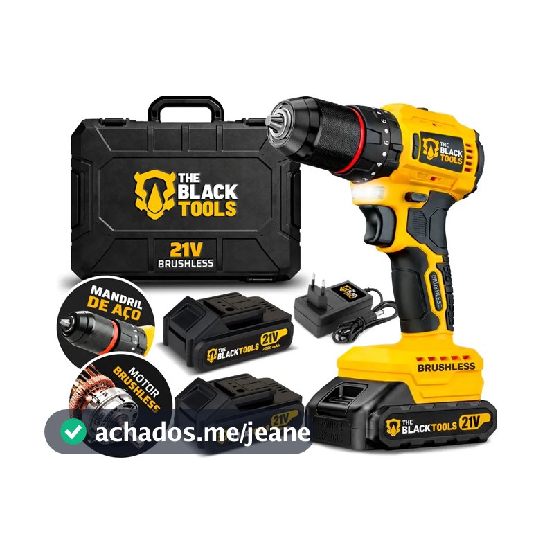 Parafusadeira Furadeira De Impacto Motor Brushless 50n.m 2 Baterias 2000mah 21v E Mandril De Aço Tb-21bx The Black Tools