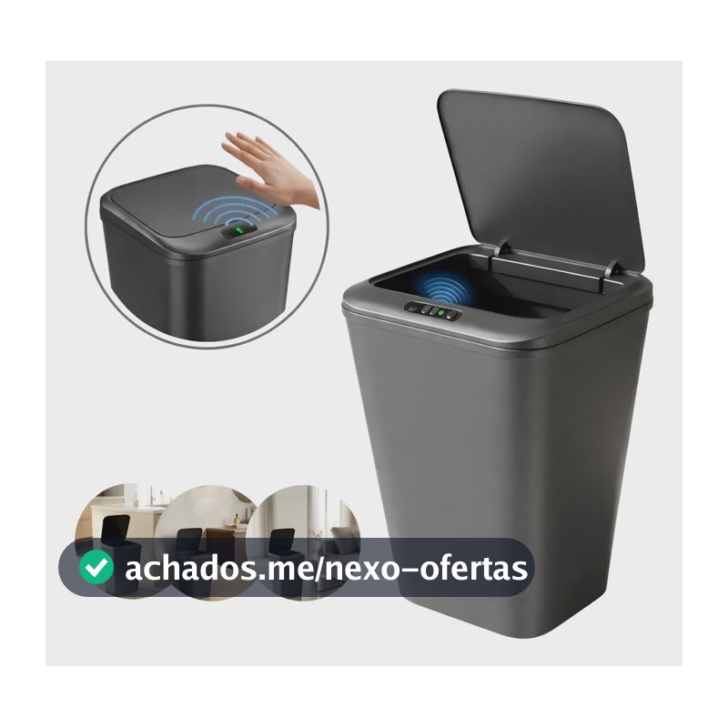 Lixeira De Sensor Automático Cor Cinza Recarregável Proximidade Moderna Sala Cozinha Banheiro Escritório