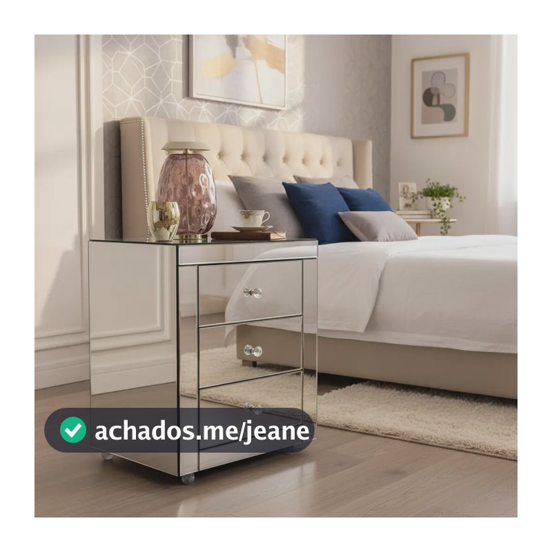 Mesa De Cabeceira Espelhada 3 Gavetas Lateral 60x55x45 Espelhada